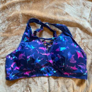 Torrid 1X lattice front swim top with shark pattern